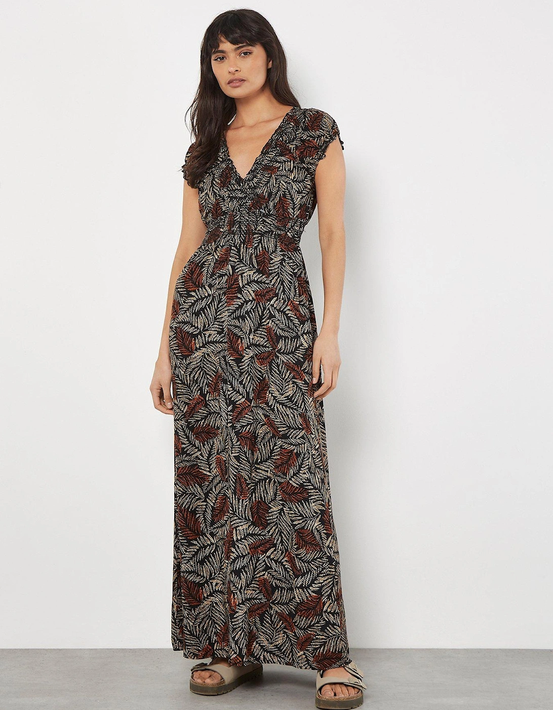 Rustic Leaves Smock V-neck Maxi Dress - Rust, 2 of 1