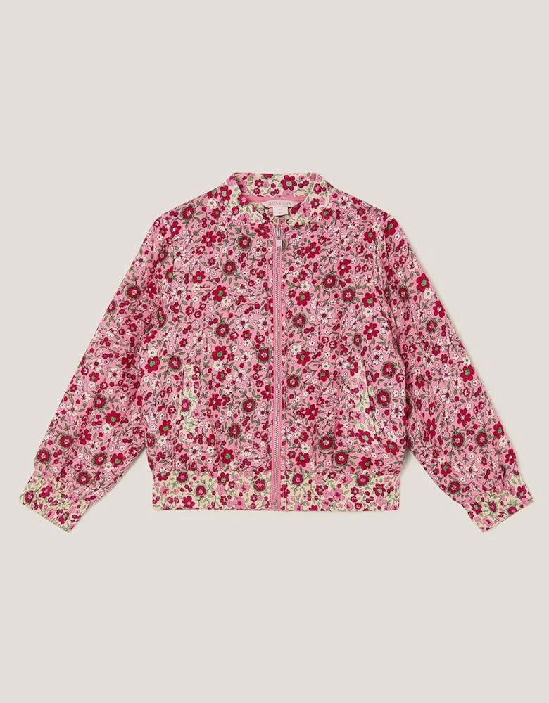 Girls Wallpaper Flower Bomber Jacket - Pink