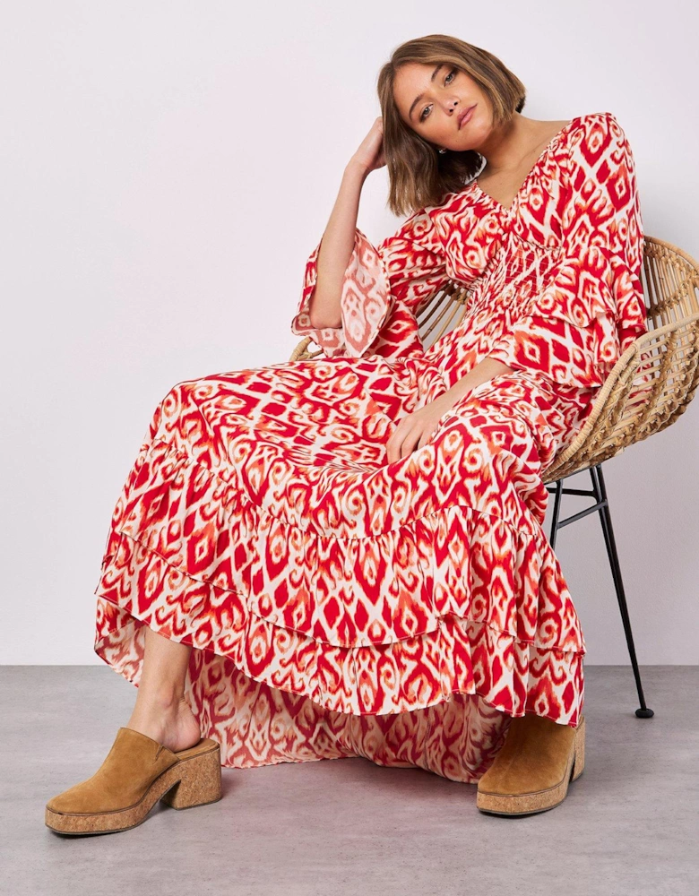 Ikat Swirls Maxi Dress - Red