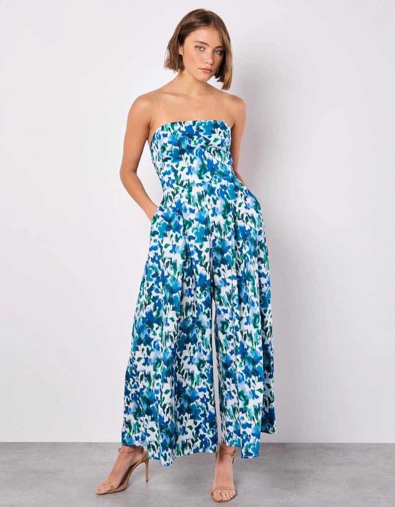 Ikat Floral Bardot Jumpsuit - Blue