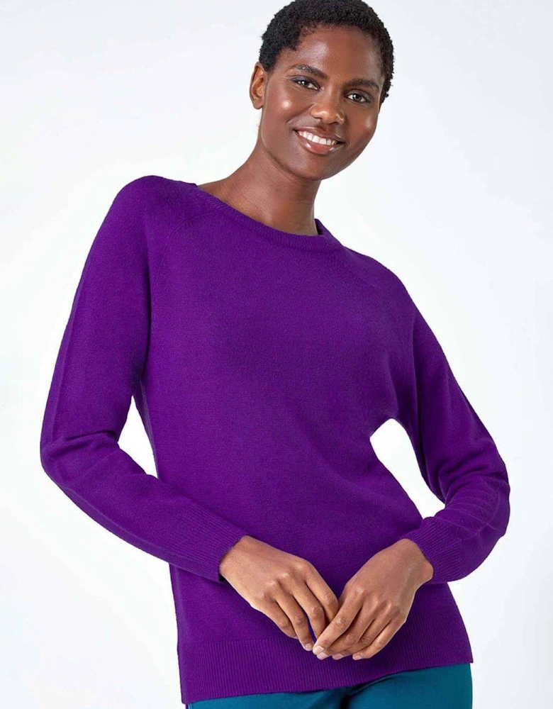 Plain Soft Crew Neck Jumper - Purple