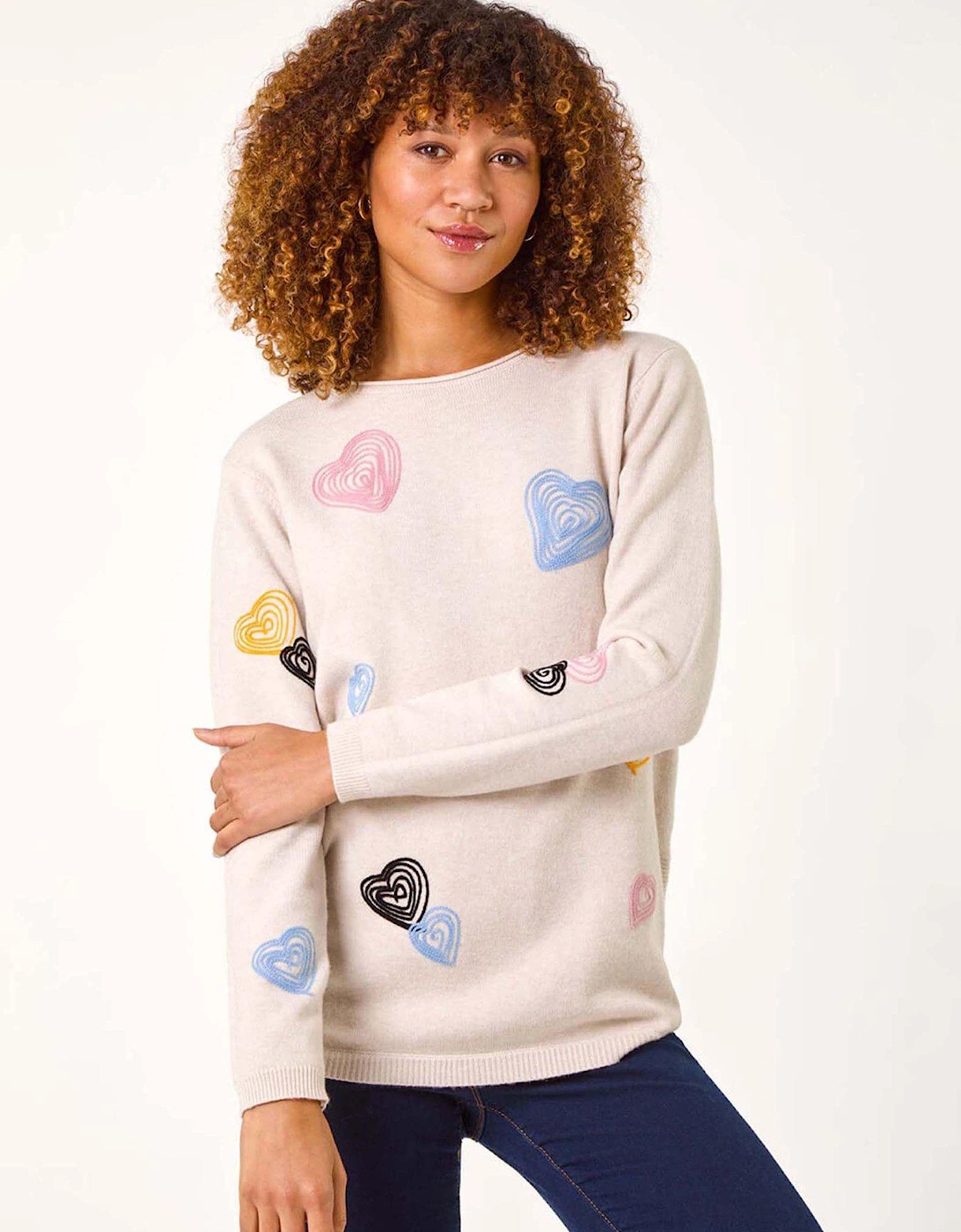 Heart Stitch Crew Neck Jumper - Beige, 2 of 1