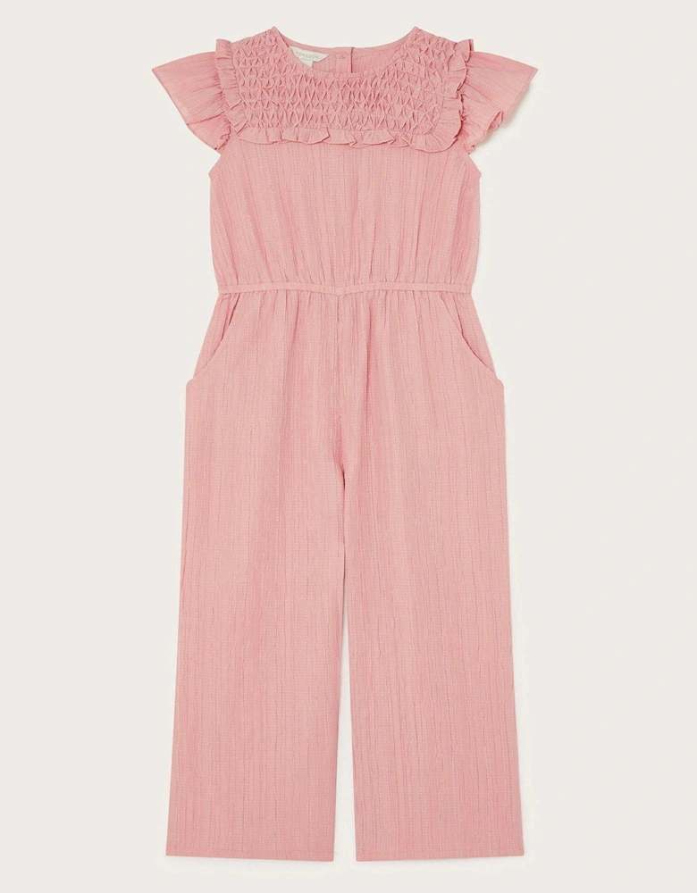 Girls Smock Textured Jumpsuit - Pink