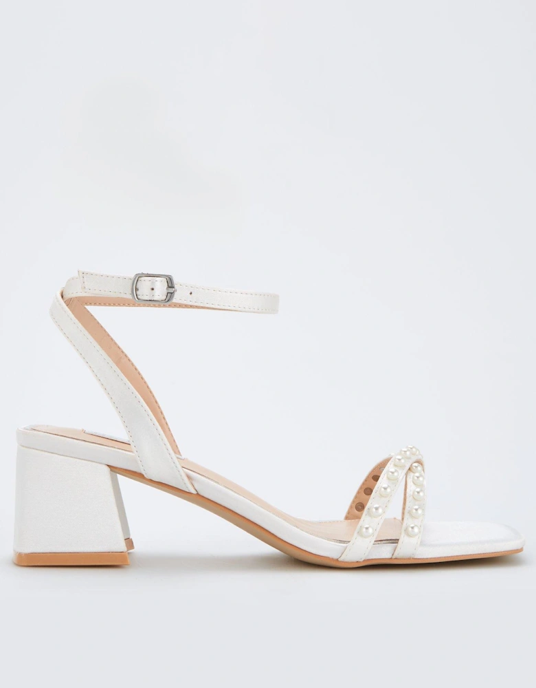 Be Mine Wide Fit Shellie Heeled Sandals - Ivory Satin