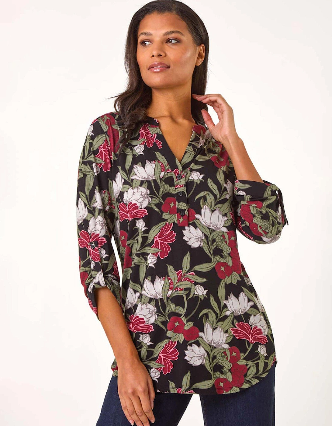 Floral Print Stretch Blouse - Green, 2 of 1