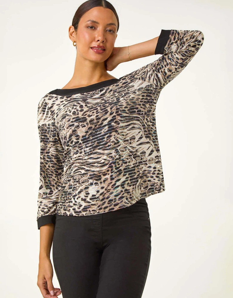 Animal Print Holographic Top - Beige