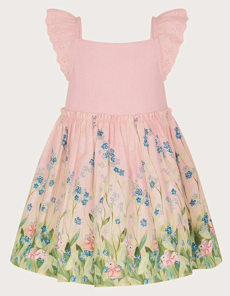 Baby Girls Bunny Scene Dress - Pink