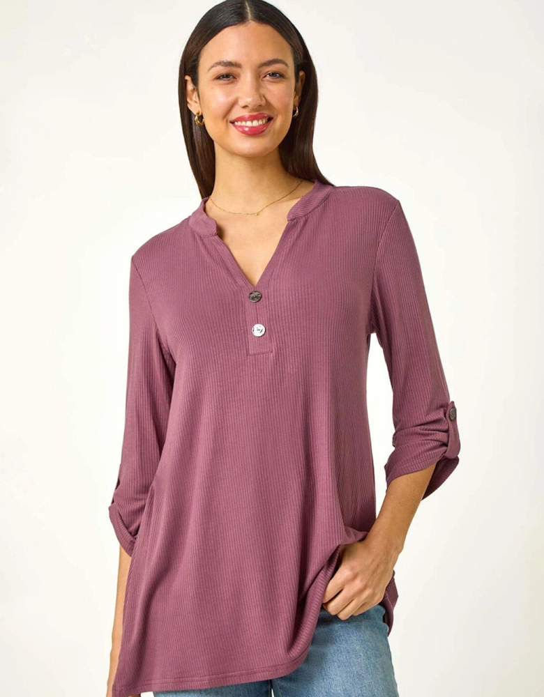 Ribbed Buttoned Stretch Shirt - Pink