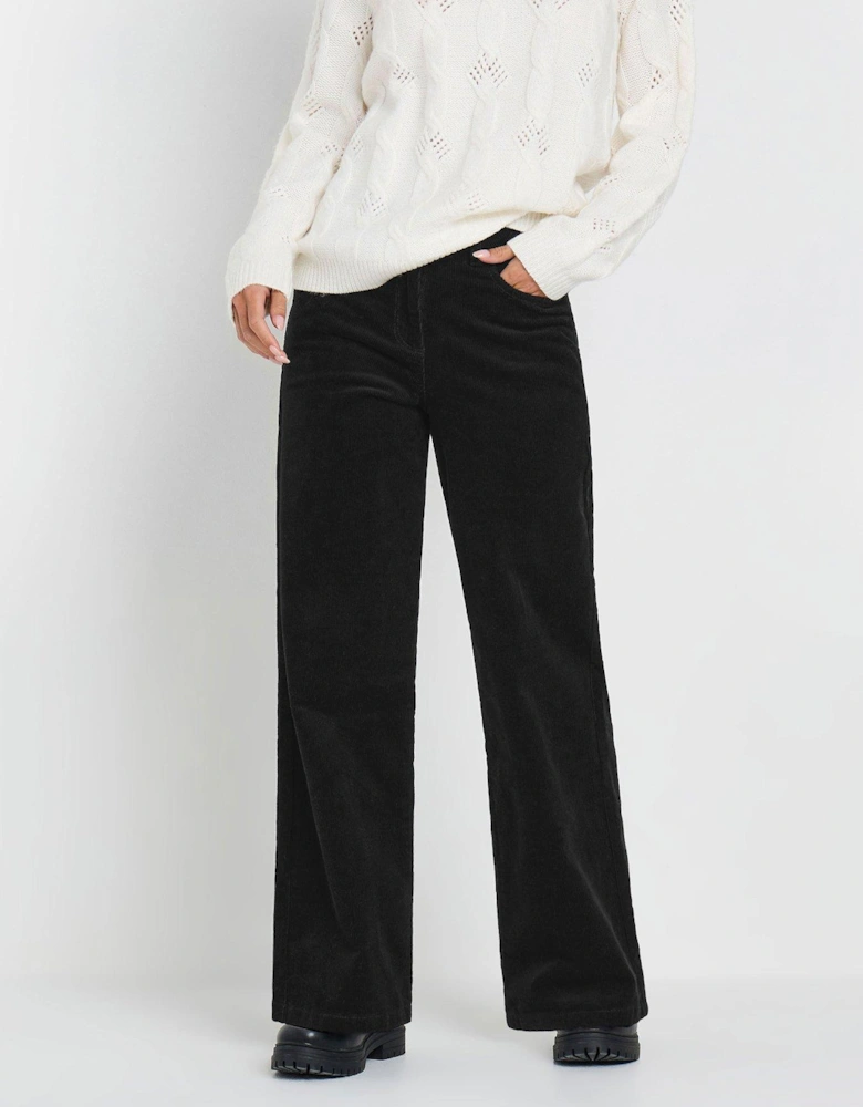 Petite Cord Wide Leg Trouser - Black