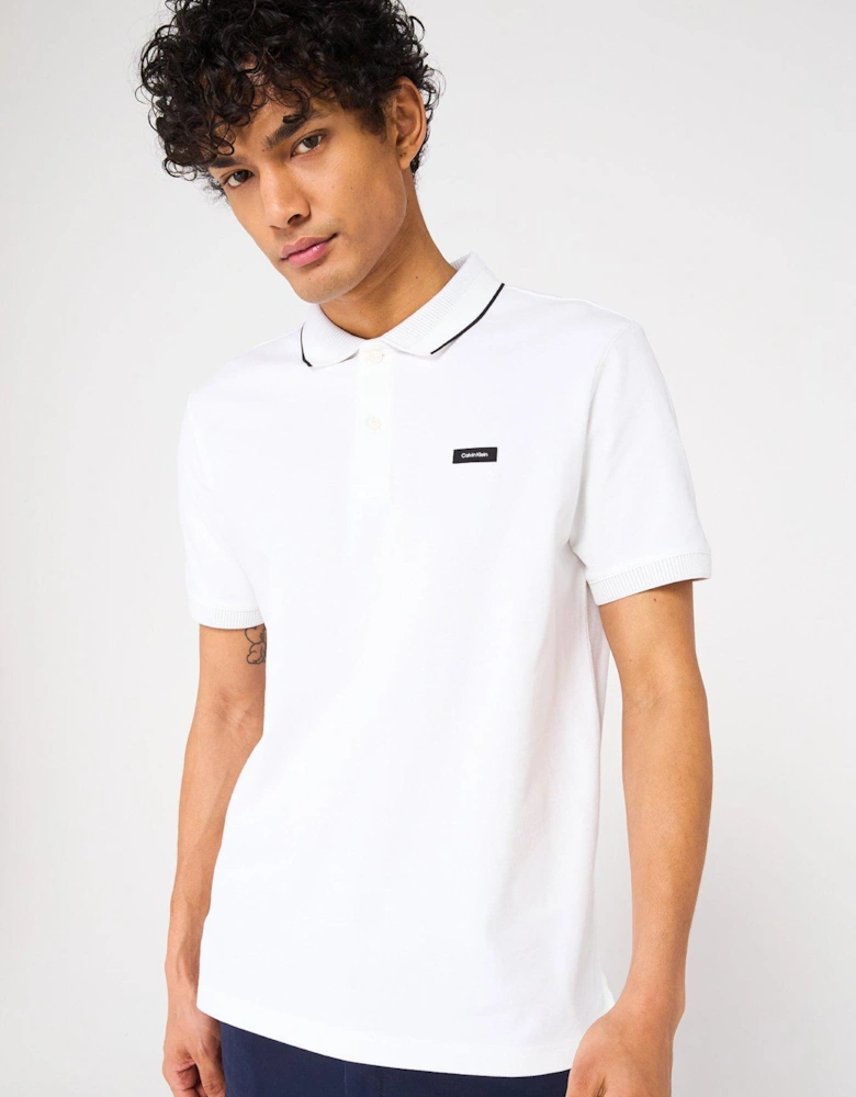 Pique Tipped Logo Polo Shirt - White