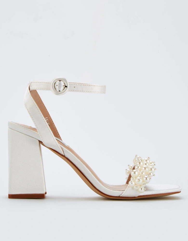 Be Mine Jayna Pearl Embellished Heeled Sandals - Ivory Satin