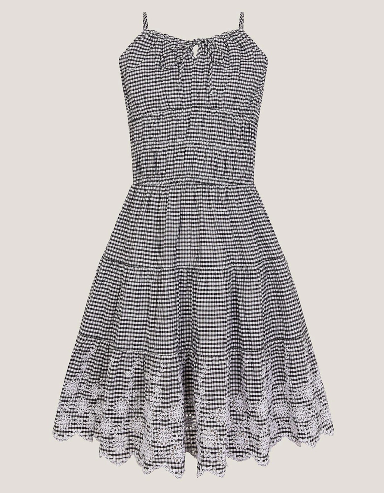 Girls Embroidered Gingham Sun Dress - Black