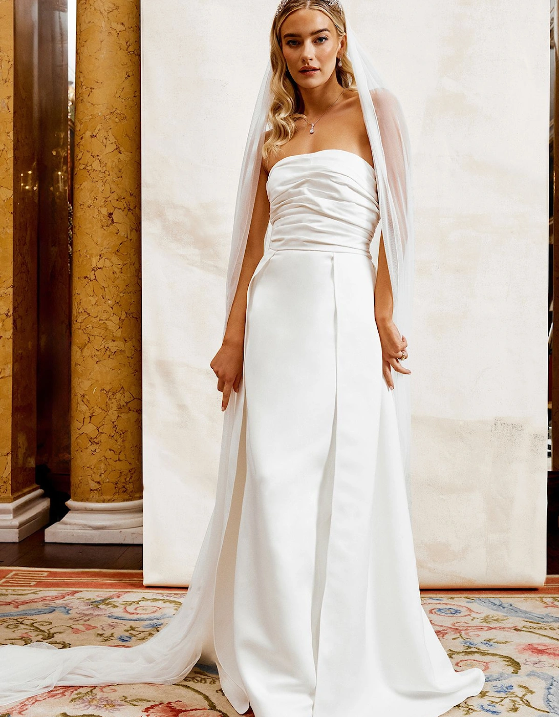 Bandeau Structured Column Wedding Dress with Overskirt, 6 of 5