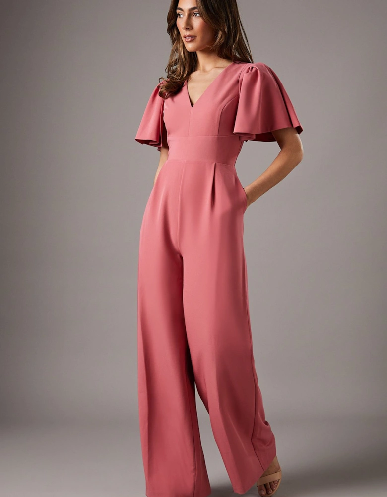 Flutter Sleeve Plunge Jumpsuit