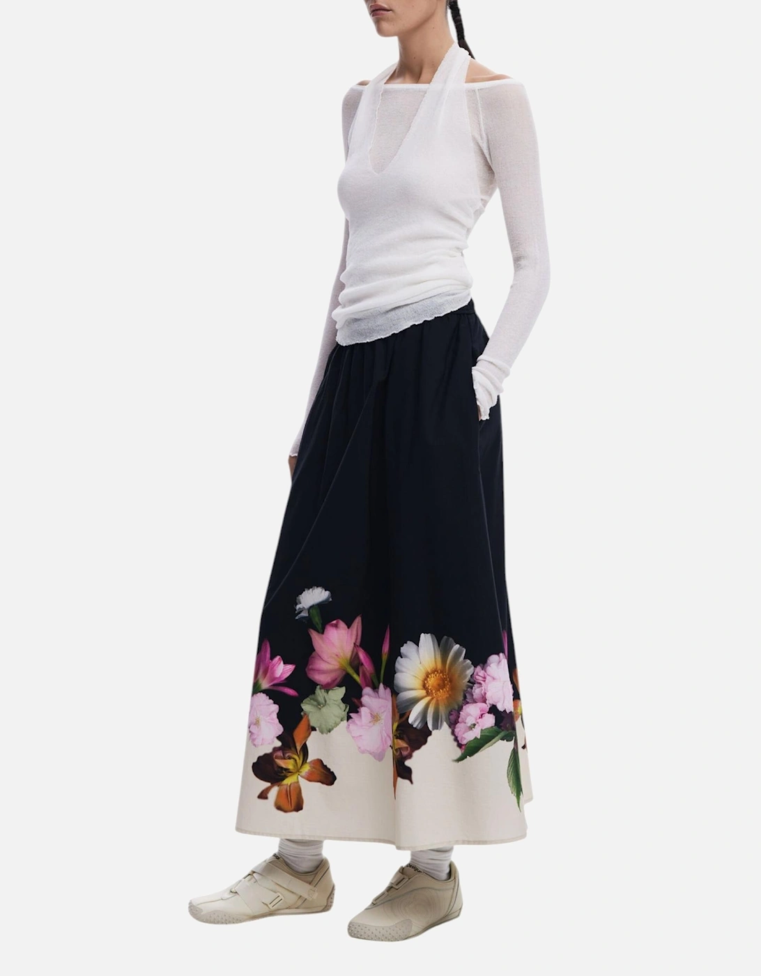 Floral Pattern Cotton Skirt Women - Black, 4 of 3