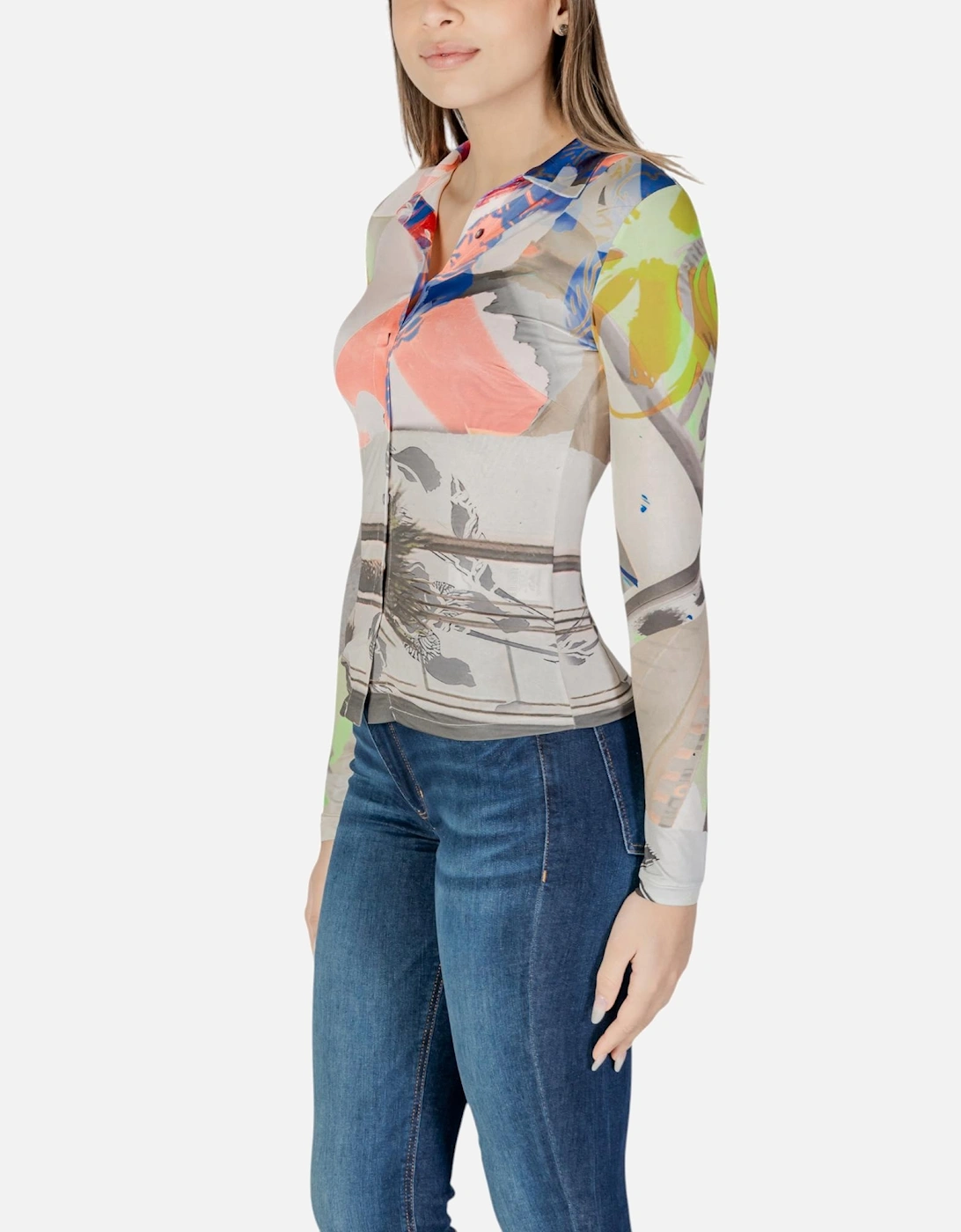 Printed Long Sleeve Button-Up Shirt Women - Pink