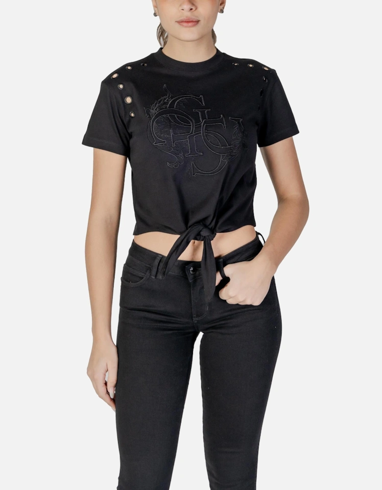 Short Sleeve Round Neck Cotton T-shirt Women - Black Shirts