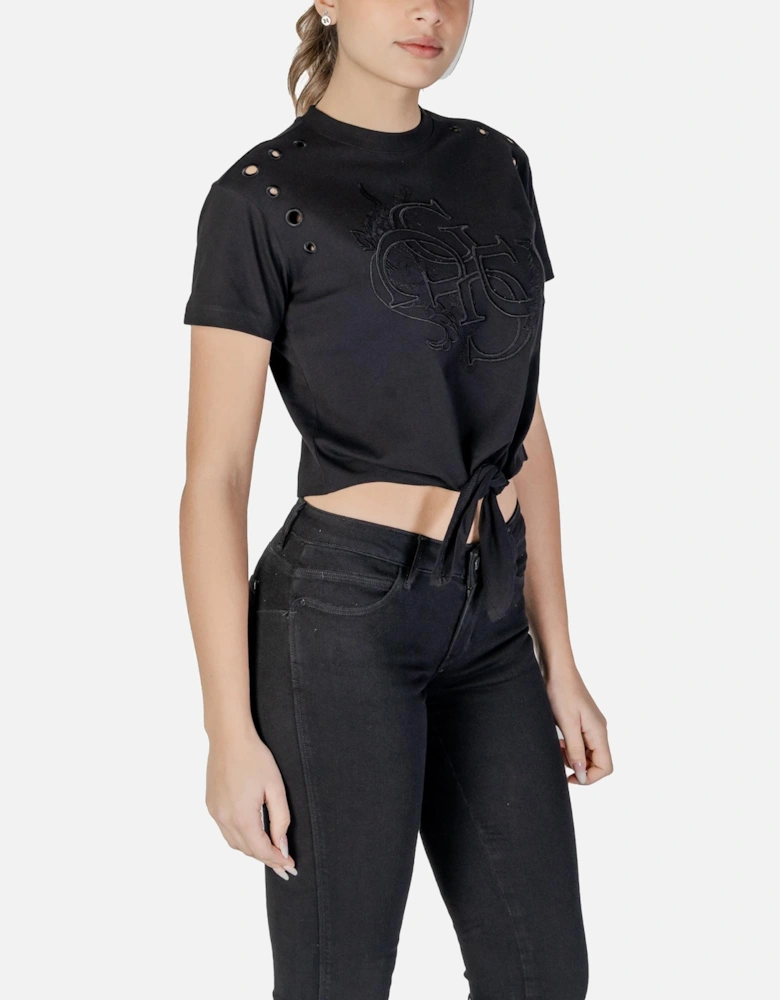 Short Sleeve Round Neck Cotton T-shirt Women - Black Shirts