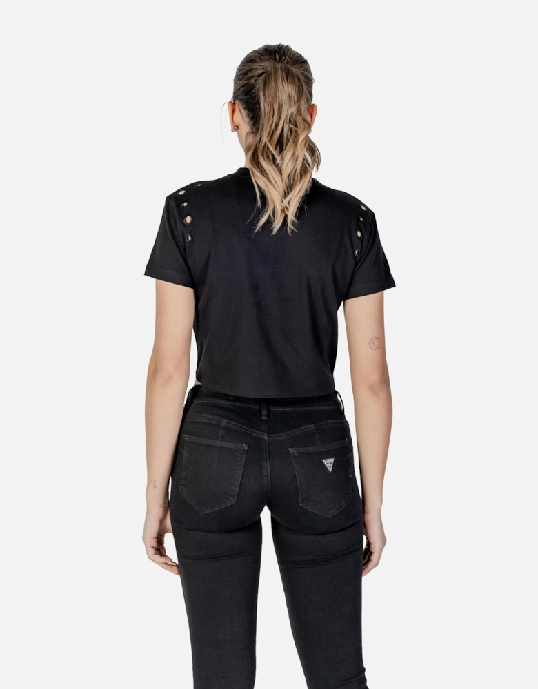 Short Sleeve Round Neck Cotton T-shirt Women - Black Shirts