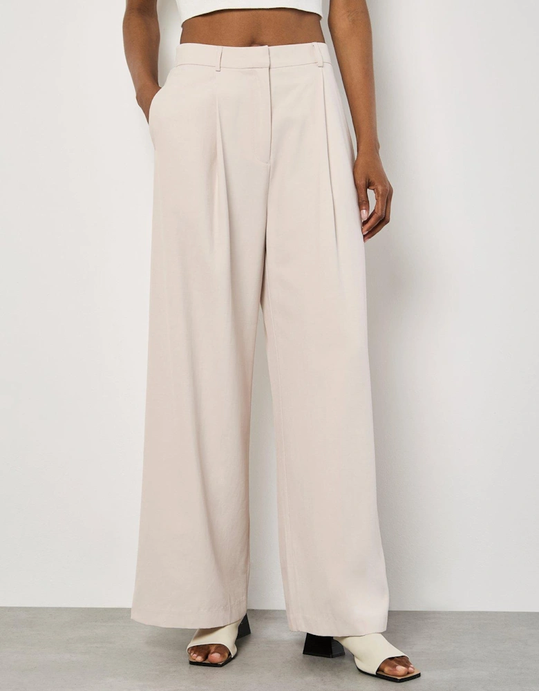 Tailored Pleat Detail Trousers - Stone