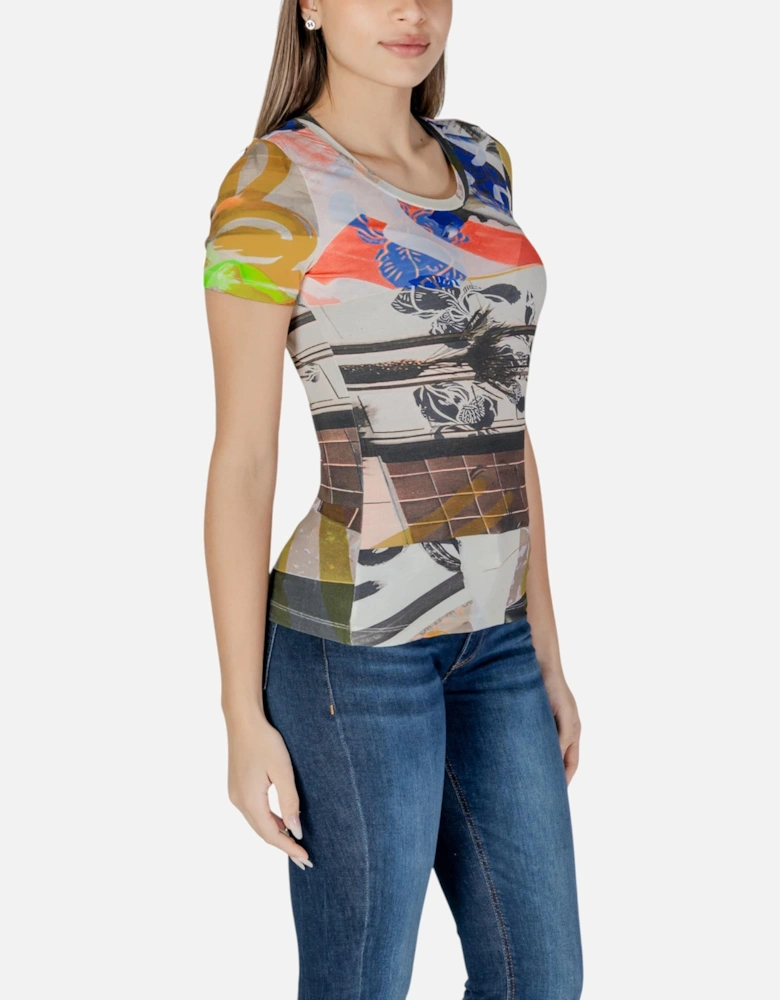 Printed Short Sleeve Round Neck T-Shirt Women - Beige Shirts