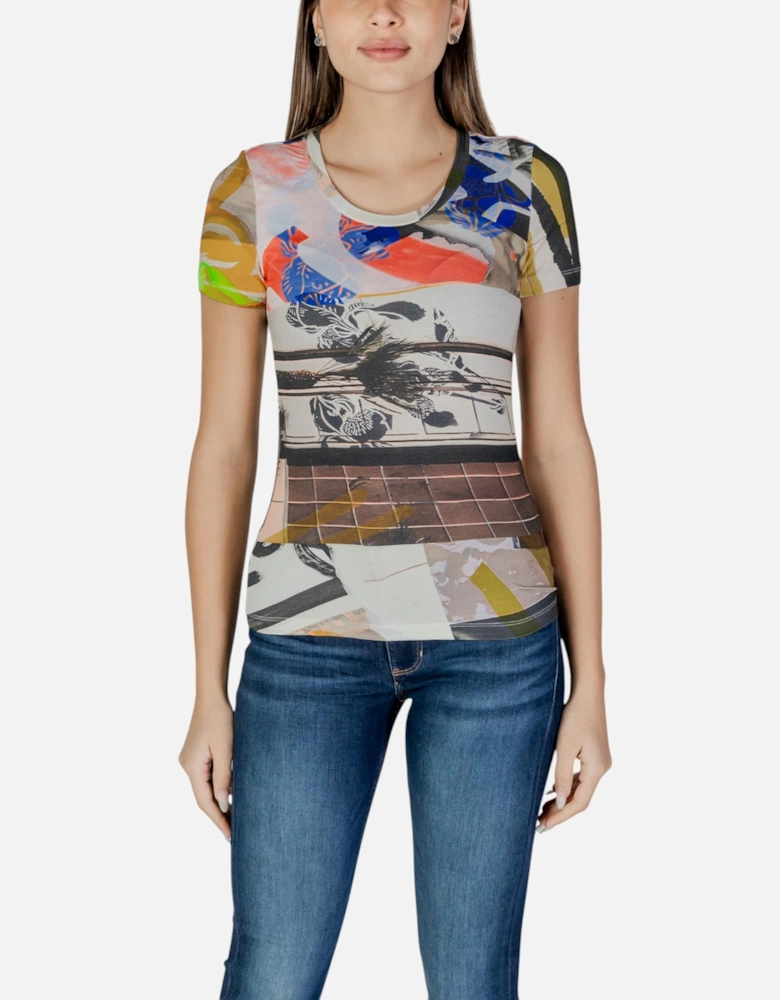 Printed Short Sleeve Round Neck T-Shirt Women - Beige Shirts
