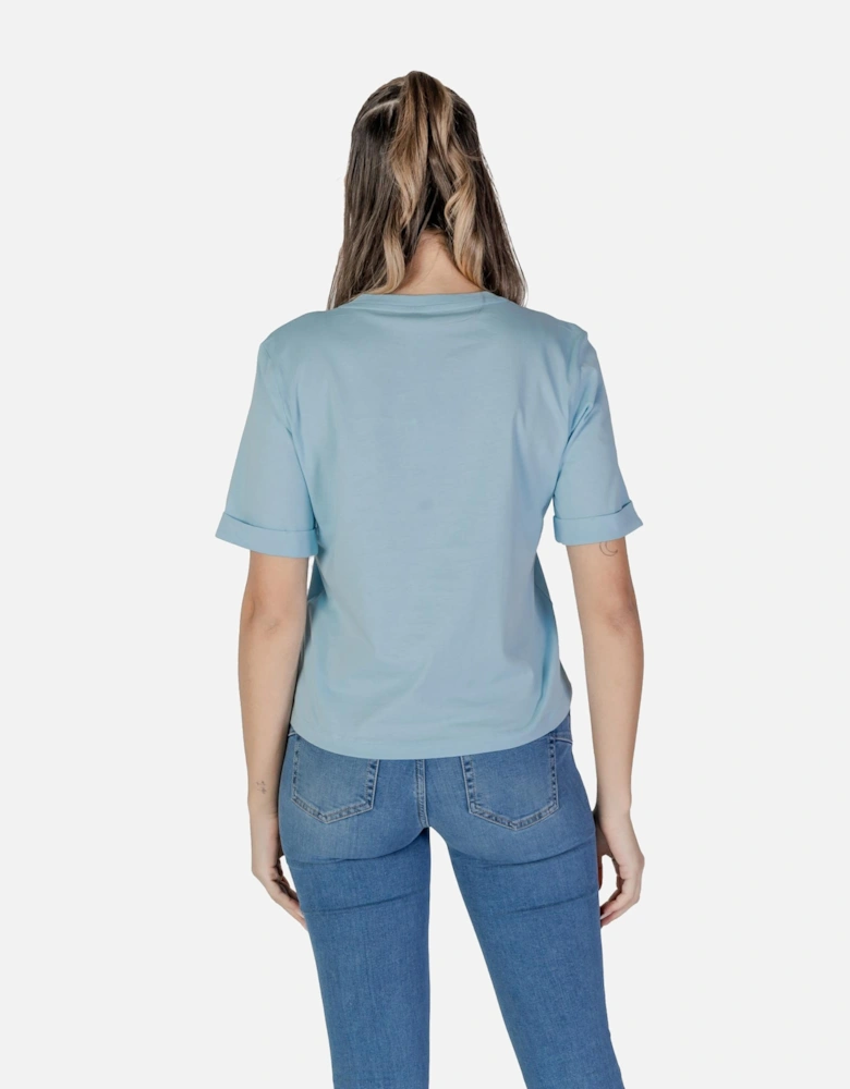 V-neck Plain Cotton Short Sleeve T-shirt Women - Blue Shirts