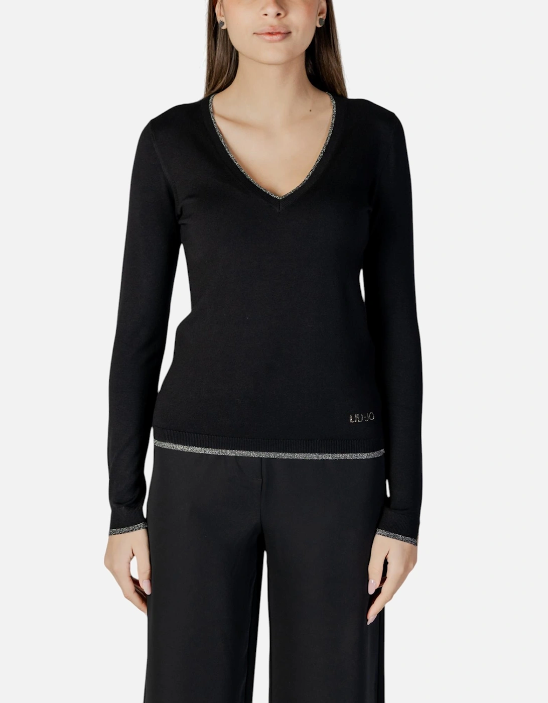 V-Neck Long Sleeve Plain T-Shirt Women - Black Shirts, 4 of 3