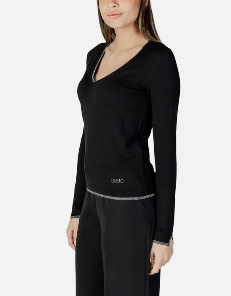 V-Neck Long Sleeve Plain T-Shirt Women - Black Shirts