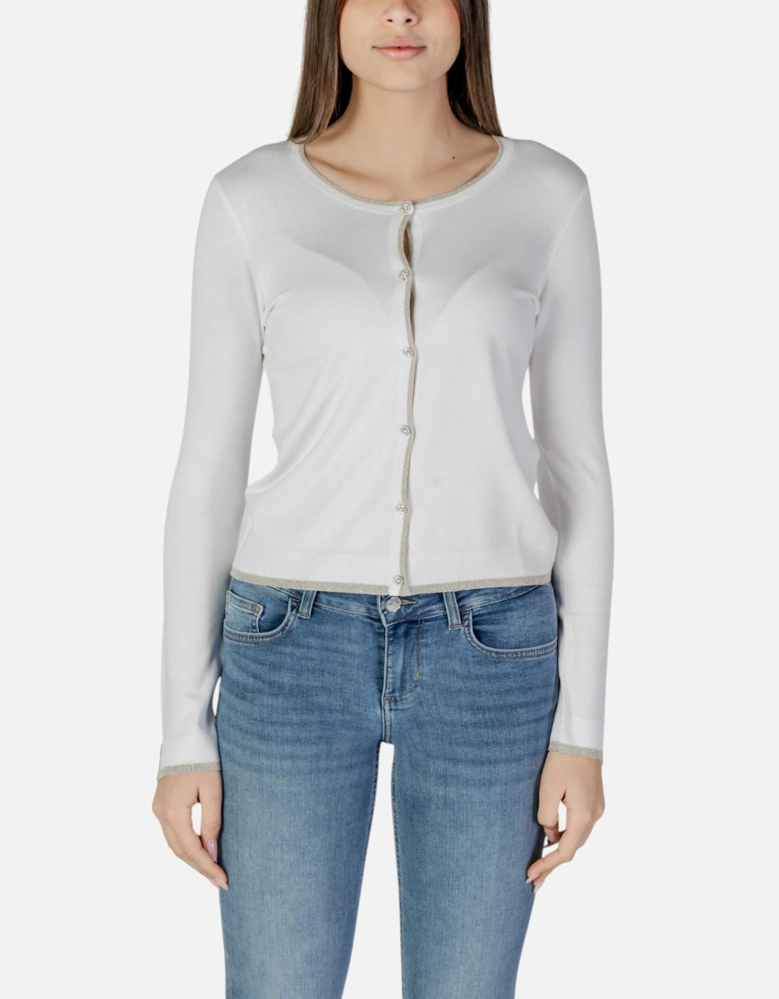 Round Neck Buttoned Long Sleeve Cardigan Women - White, 4 of 3