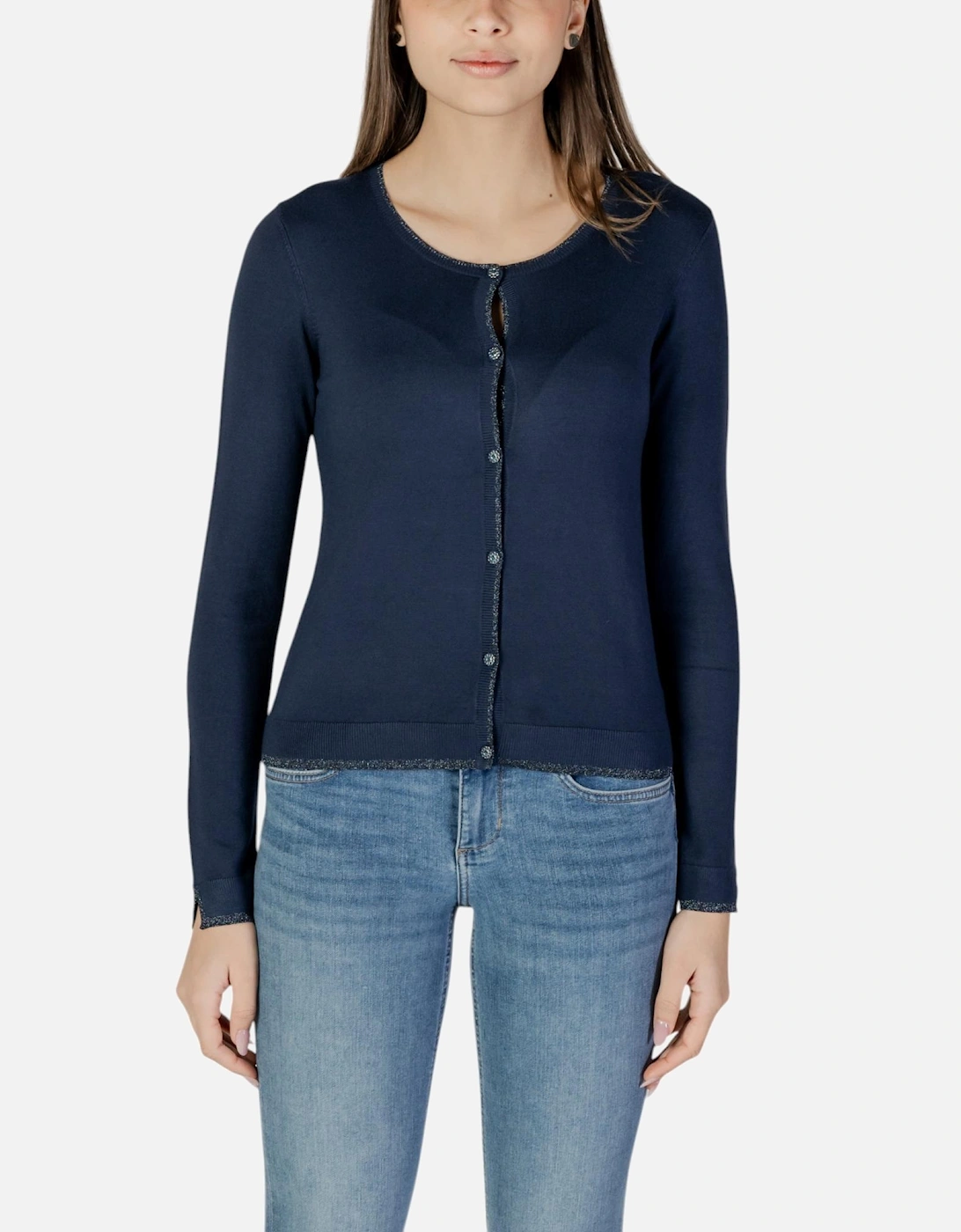 Round Neck Buttoned Cardigan Women - Blue, 4 of 3