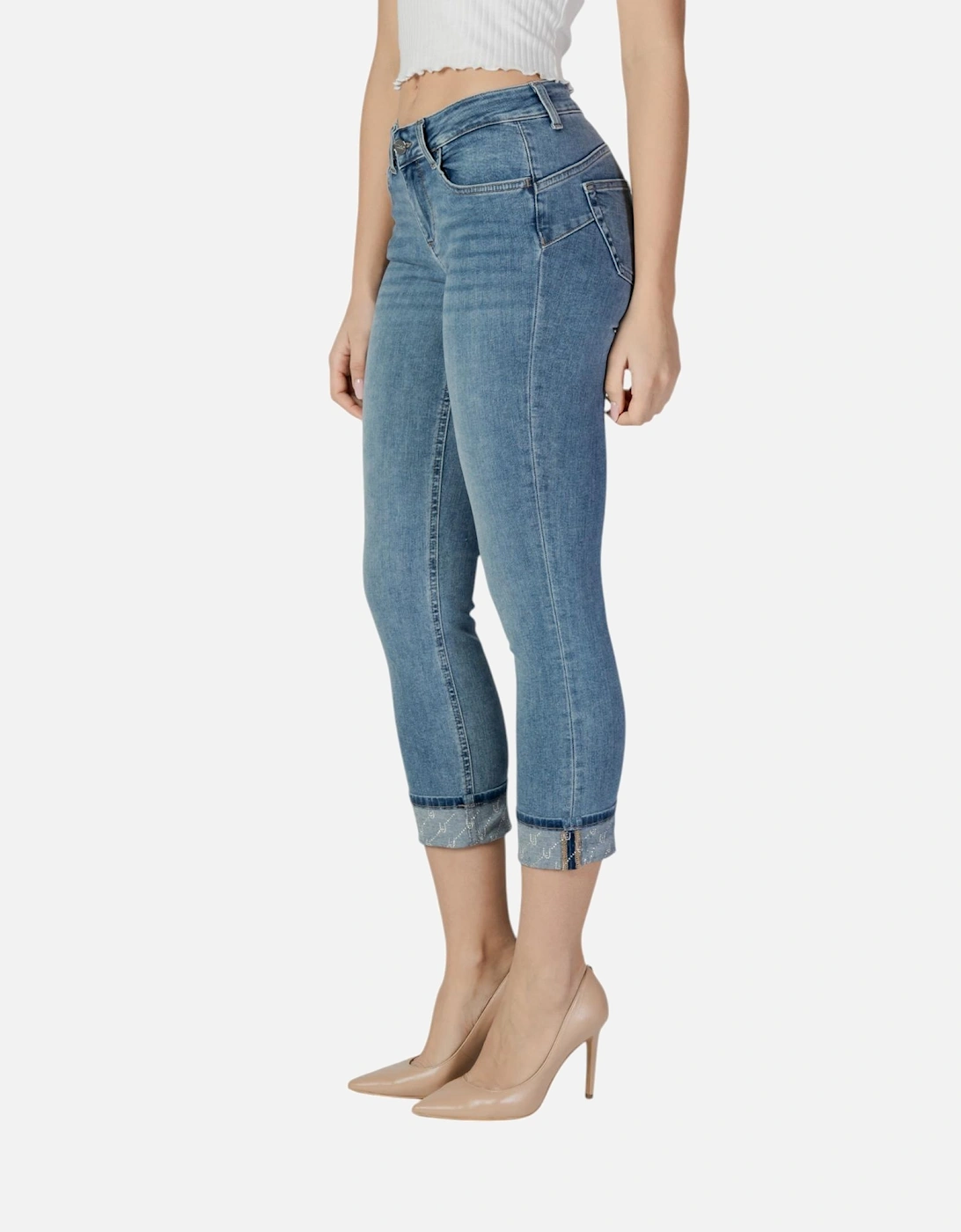 Zip and Button Fastening Denim Jeans Women - Blue