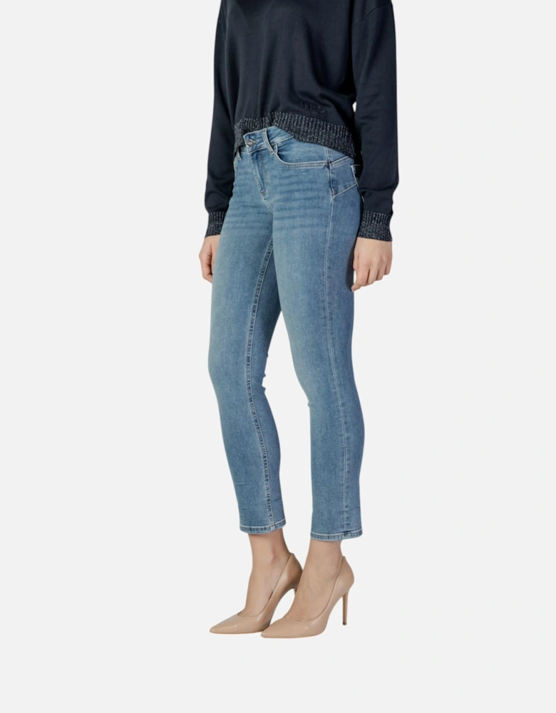 Zip and Button Fastening Denim Jeans Women - Blue
