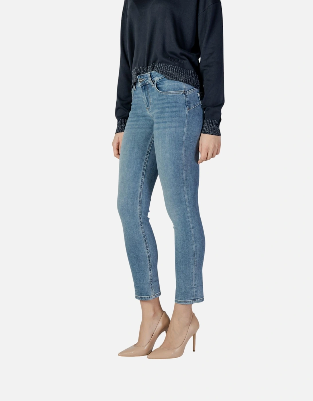 Zip and Button Fastening Denim Jeans Women - Blue