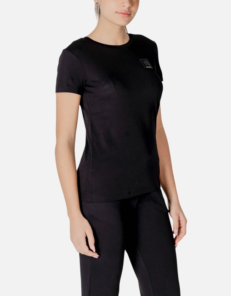 Round Neck Short Sleeve Cotton T-Shirt Women - Black Shirts