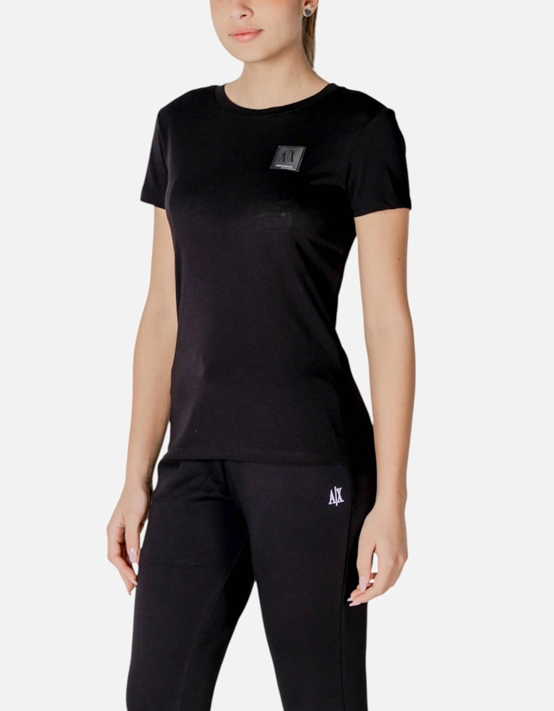 Round Neck Short Sleeve Cotton T-Shirt Women - Black Shirts