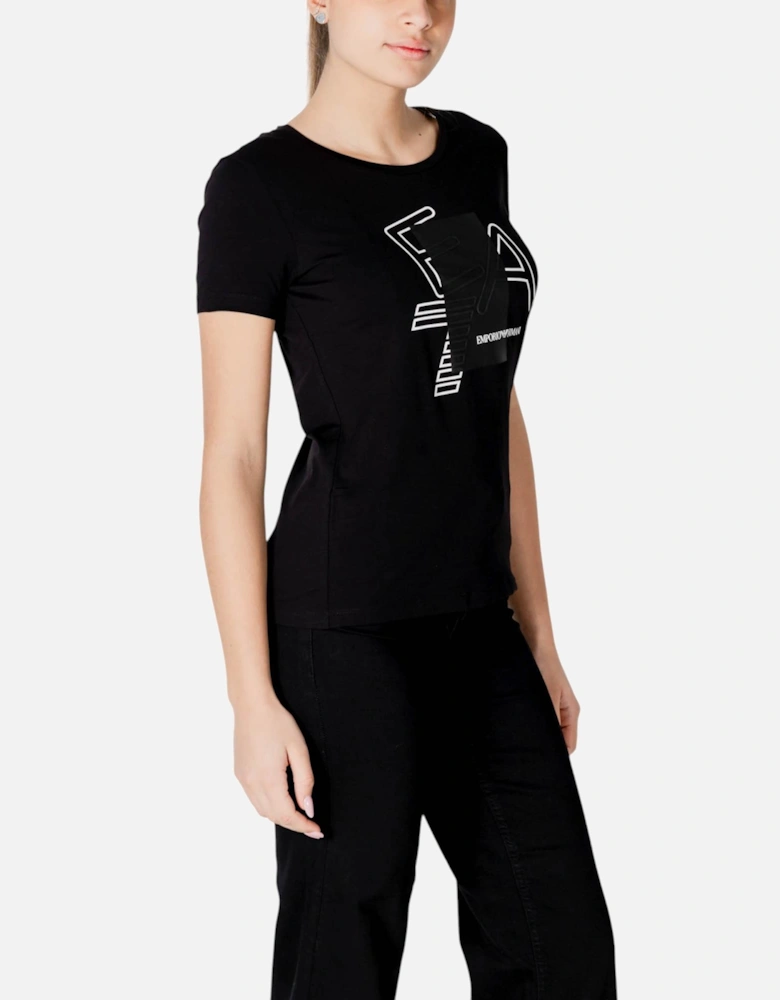 Printed Round Neck Short Sleeve T-Shirt Women - Black Shirts