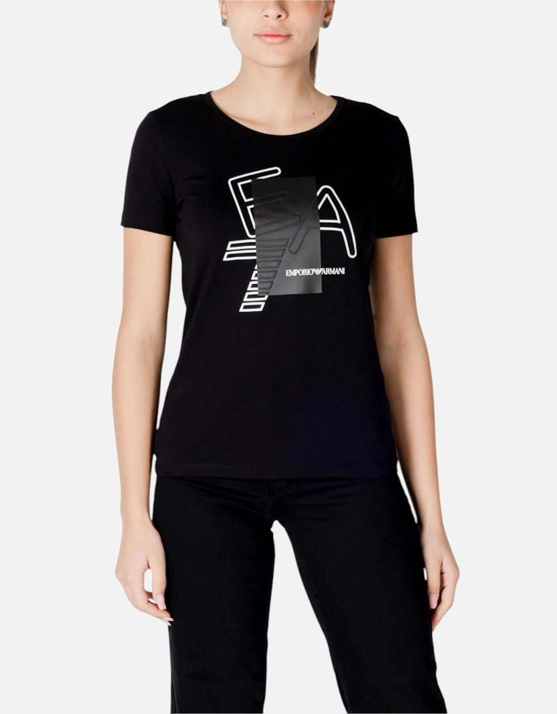 Printed Round Neck Short Sleeve T-Shirt Women - Black Shirts, 4 of 3