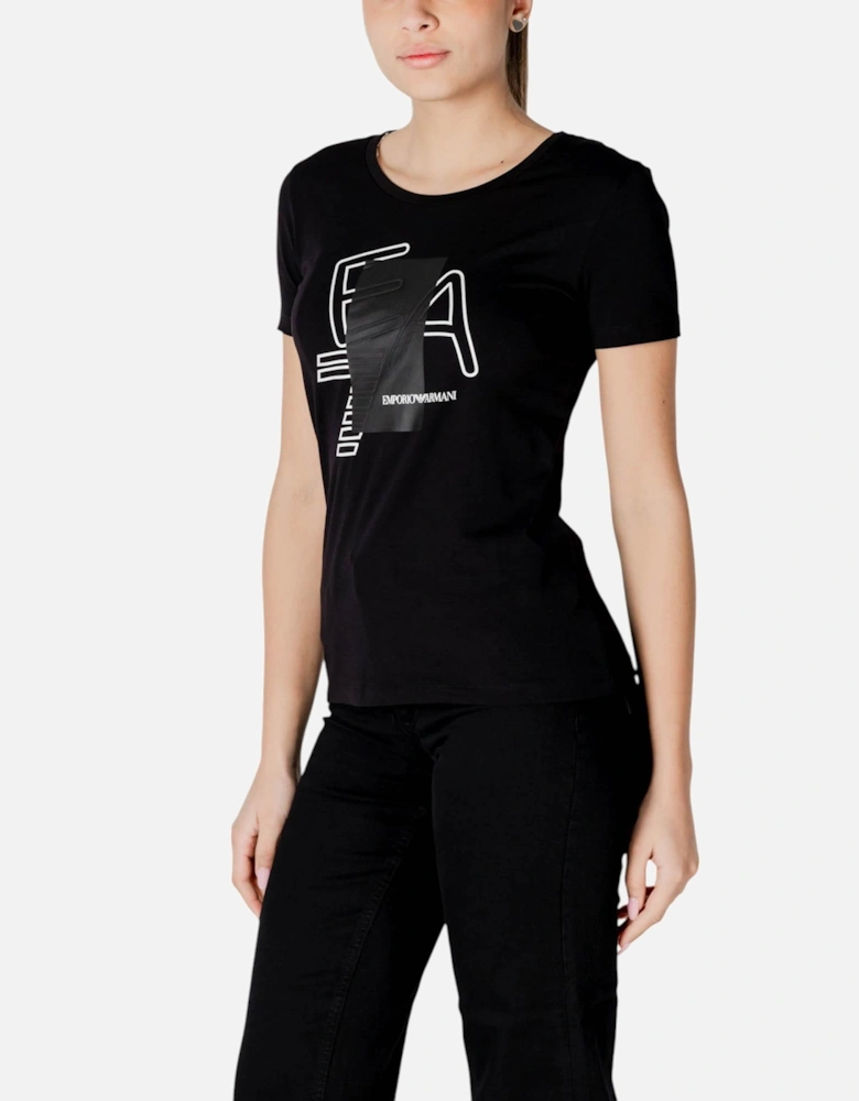 Printed Round Neck Short Sleeve T-Shirt Women - Black Shirts
