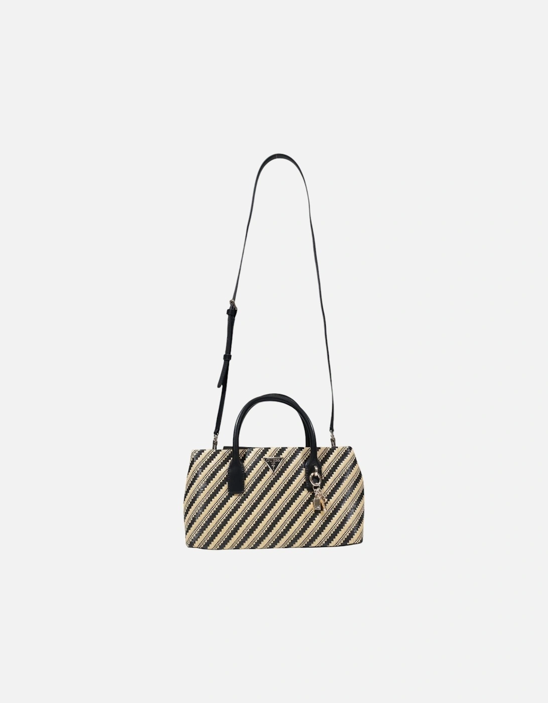 Striped Handbag with Shoulder Strap Women - Black Bags, 4 of 3