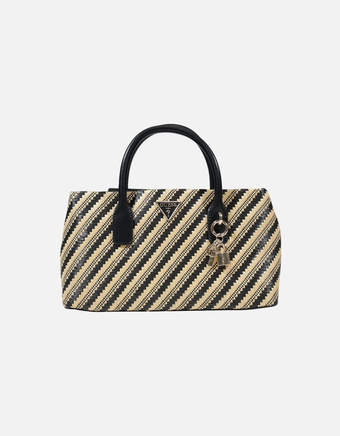 Striped Handbag with Shoulder Strap Women - Black Bags