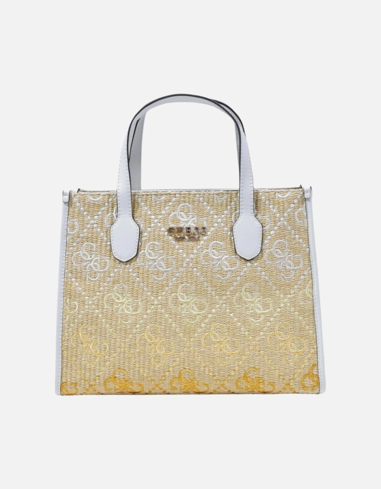 Printed Handbag with Shoulder Strap and Zip Fastening Women - White