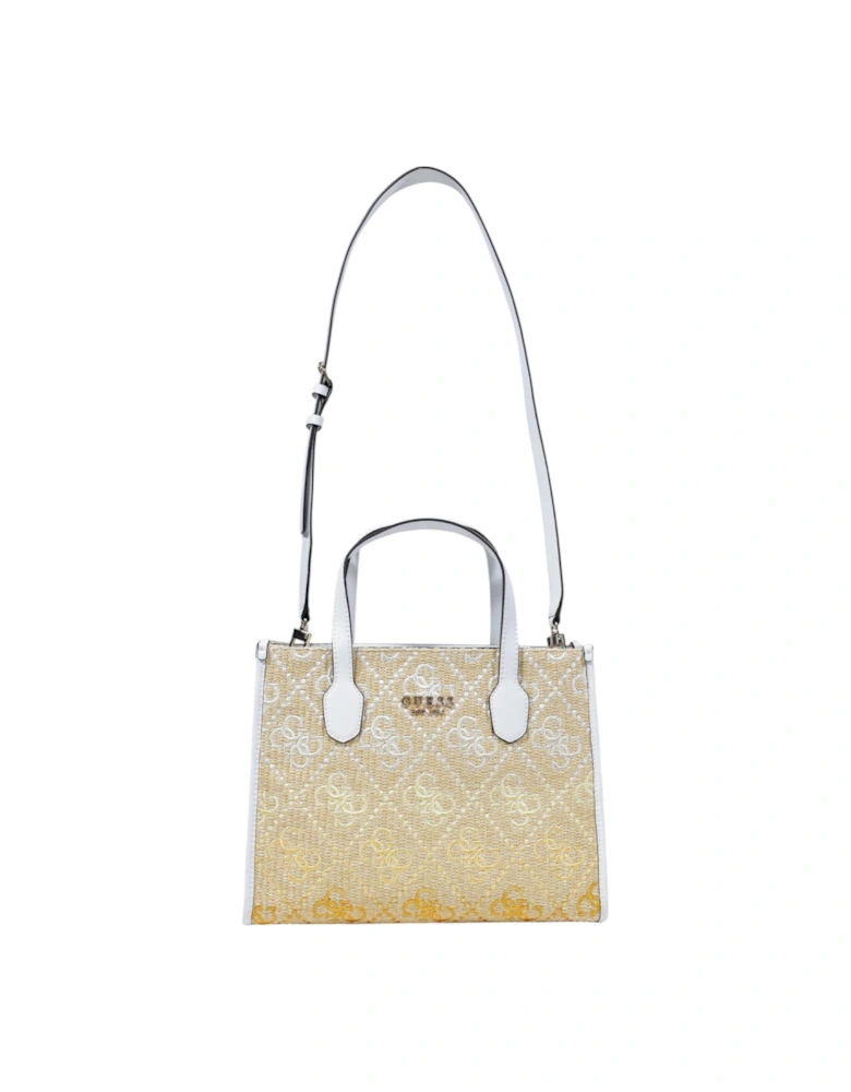 Printed Handbag with Shoulder Strap and Zip Fastening Women - White