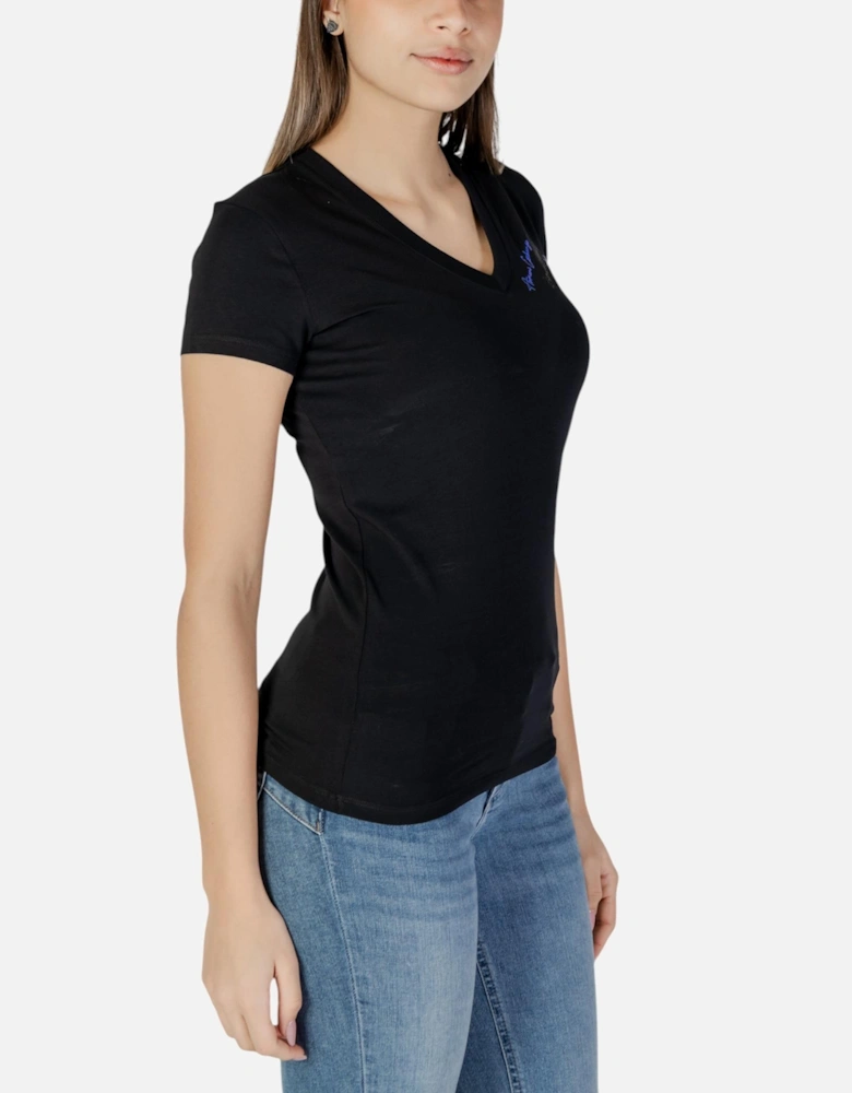 V-Neck Short Sleeve Cotton T-Shirt Women - Black Shirts