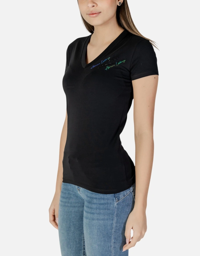 V-Neck Short Sleeve Cotton T-Shirt Women - Black Shirts