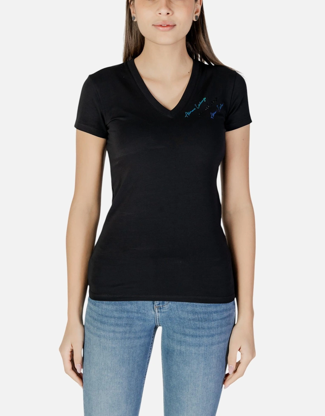 V-Neck Short Sleeve Cotton T-Shirt Women - Black Shirts, 4 of 3