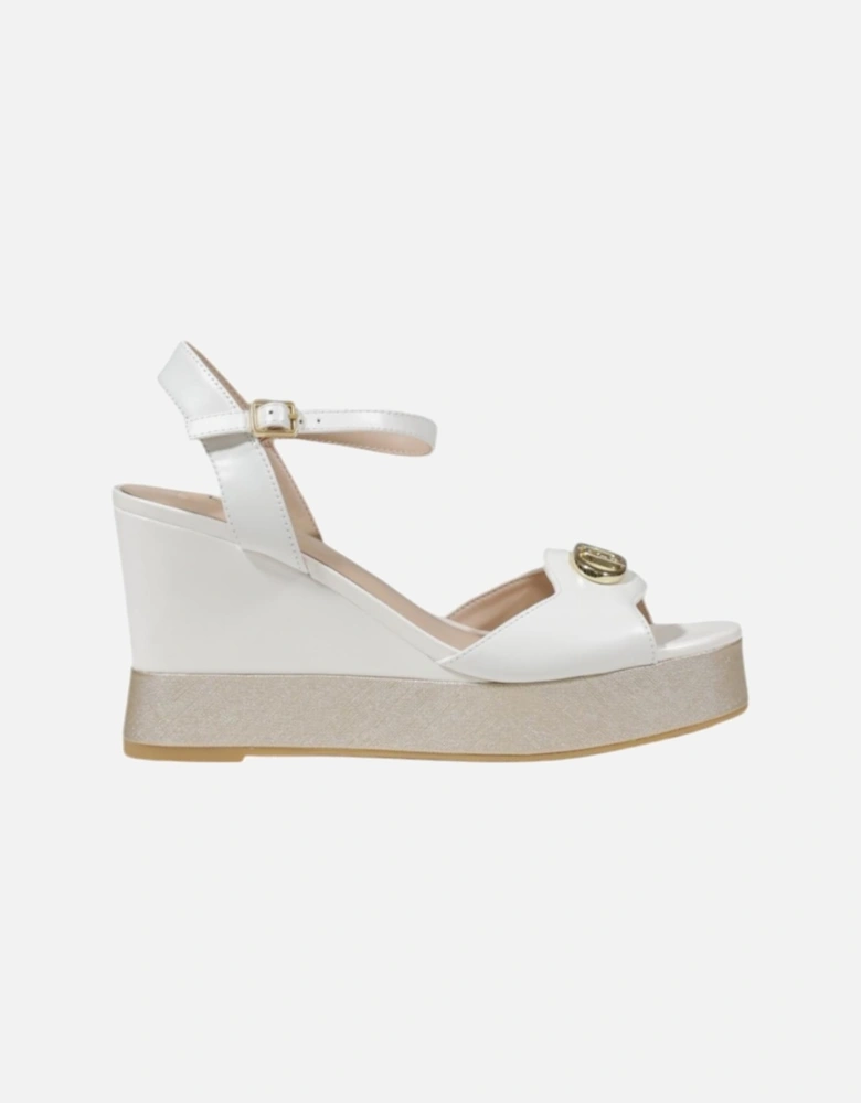 Block Heel Buckle Sandals with Bow Women - White