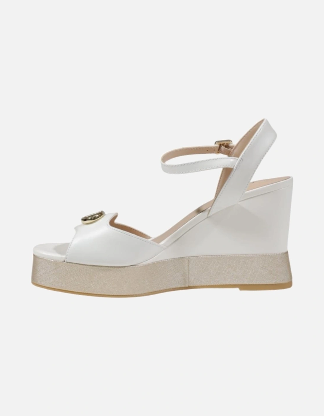 Block Heel Buckle Sandals with Bow Women - White