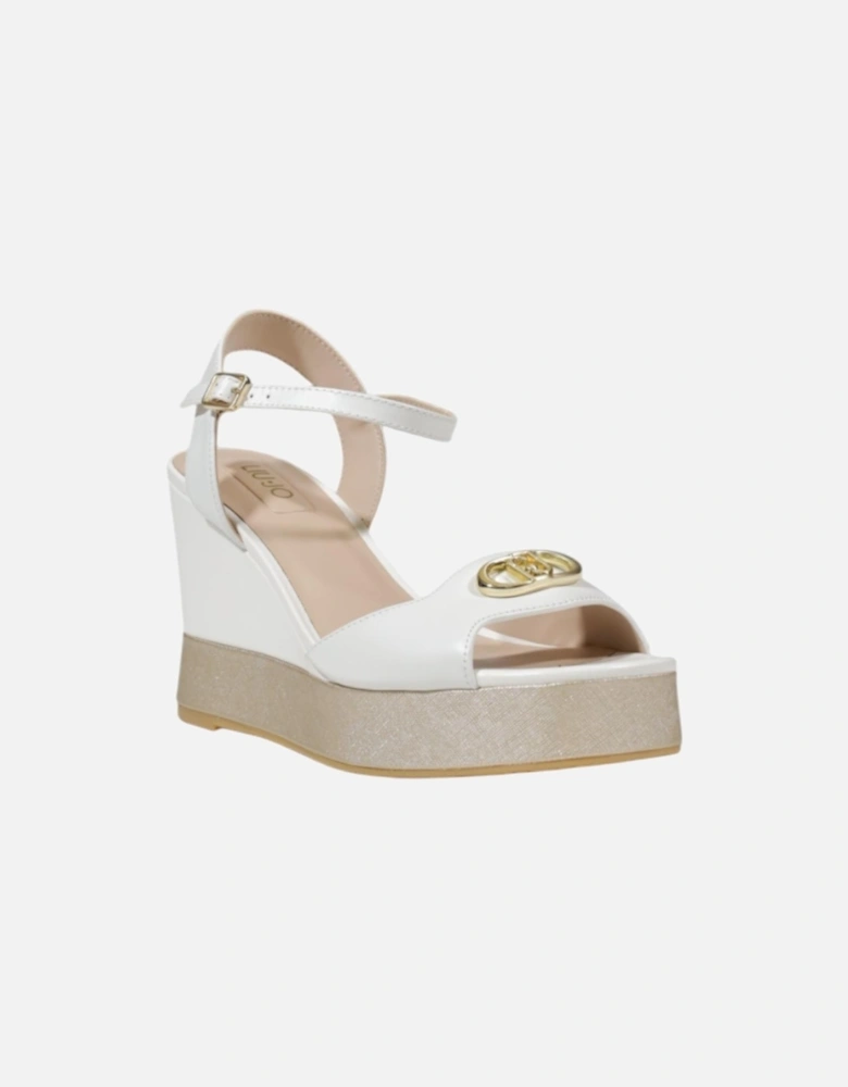 Block Heel Buckle Sandals with Bow Women - White