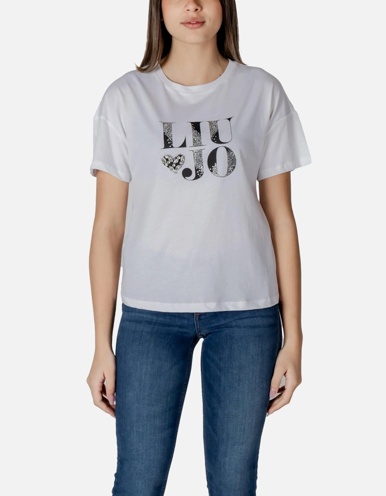 Printed Short Sleeve Round Neck T-Shirt Women - White Shirts